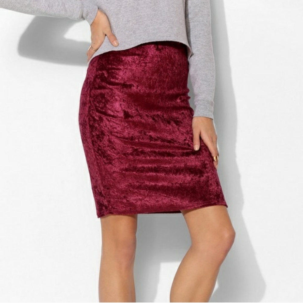 Reformation Burgundy Velvet Mini Skirt